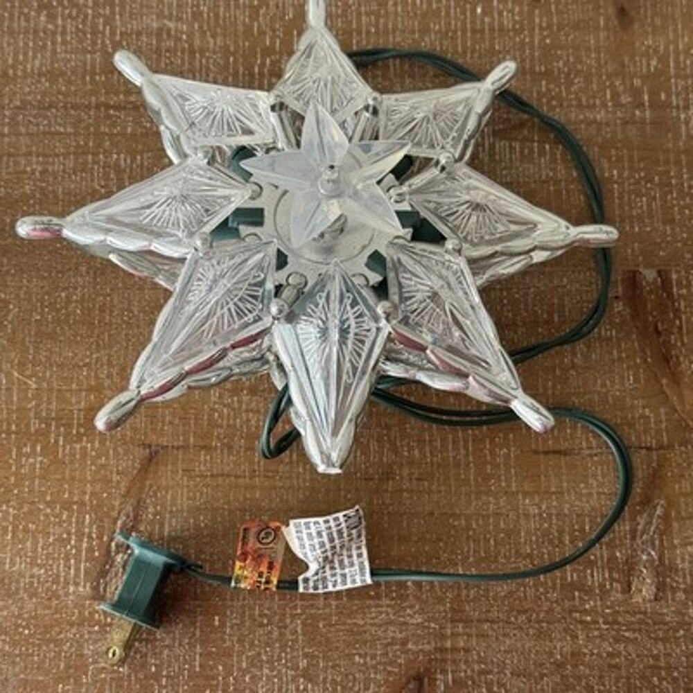 Vintage Silver Star Christmas Tree Topper White Lights Classic Topper